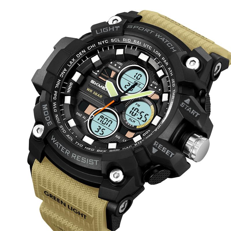 Skmei Fashion Big Size Dial Men Sports Watches Three Time Zone Analog Digital Display LED Waterproof Alarm Clock Male Stop Watch