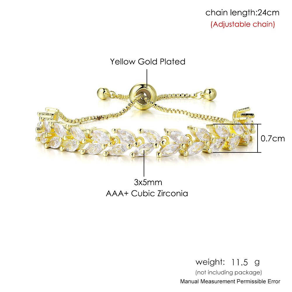 Exquisite Elegant Ice Out Leaves Cubic Zirconia Adjustable Bracelet For Women Wedding Party Gift Fashion Jewelry Dropshipping