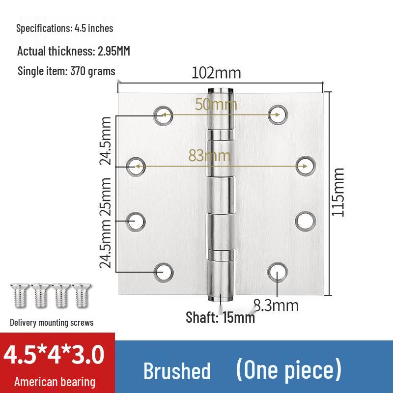 304 Stainless Steel American-Style Widened Hinge for Wood, Metal, and Fire Doors