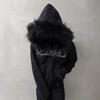Y2K Retro Hooded Zip-Up Sweatshirt With Letter Print Faux Fur Trim Unisex Streetwear Oversized Pullover