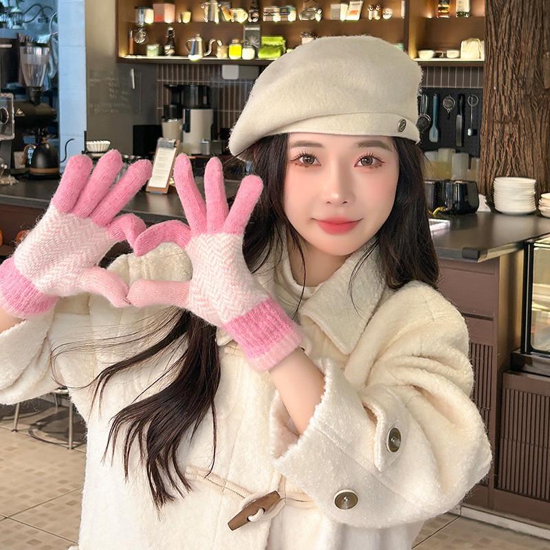 Winter Warm Full Finger Knit Gloves Women Men Students Outdoor Cycling Touchscreen Compatible