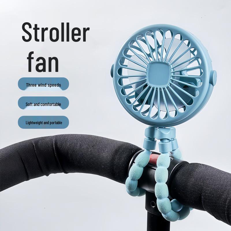 Silent Portable USB Rechargeable Octopus Fan for Stroller or Outdoor Use English Box with Charging Cable