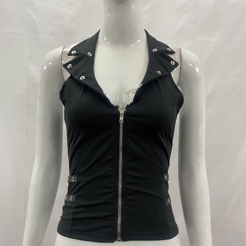 European and American Y2K punk neck hanging, lapel zipper, side decorative short vest