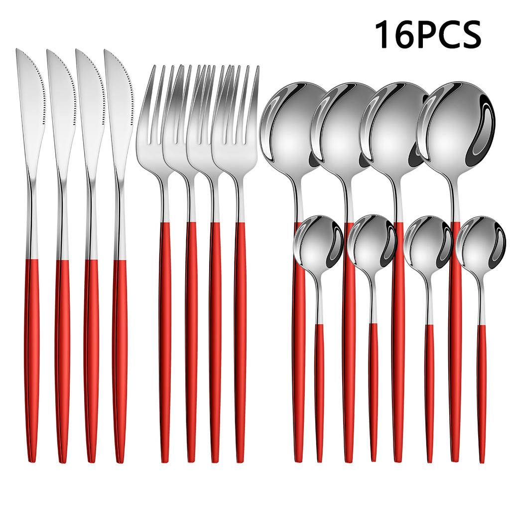 16pcs Household Stainless Steel Tableware Set Western Steak Knife Fork Spoon Tableware Hotel Restaurant Tableware
