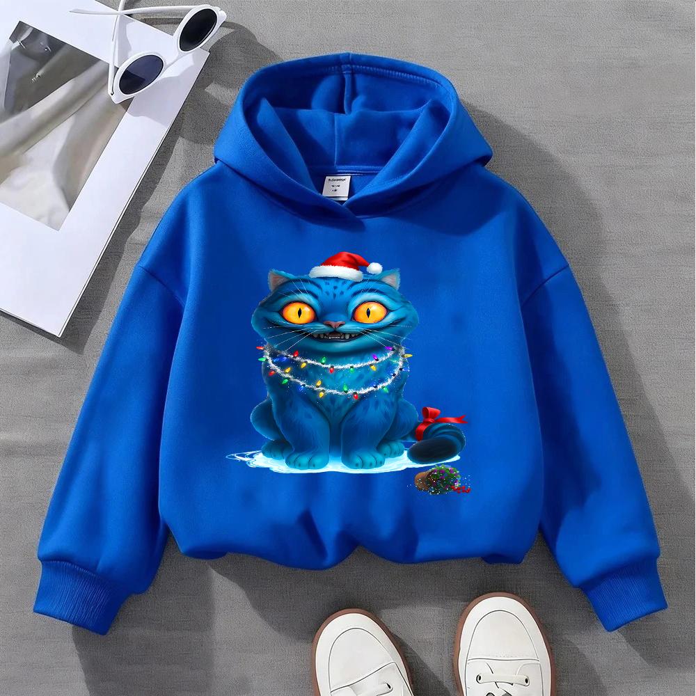 2025 New KPOP Christmas Blue Cat Printed Children's Sports Shirt Cute Children's Festival Hoodie