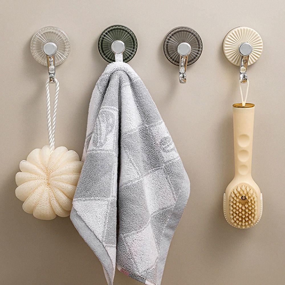 5Pcs Plastic Door Sticky Hooks Transparent Shower Towel Rack Creative Suction Cup Hook  for Home