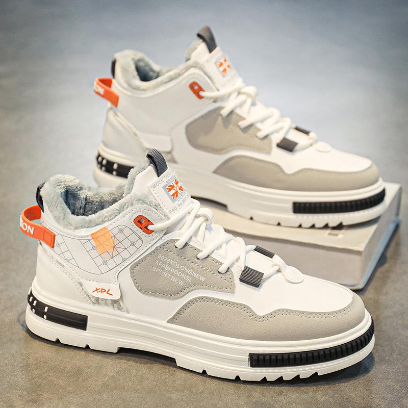 New Shoes for Men Leather Boots High Tops Casual Shoes Youth Street Fashion Winter Plush Snow Boots