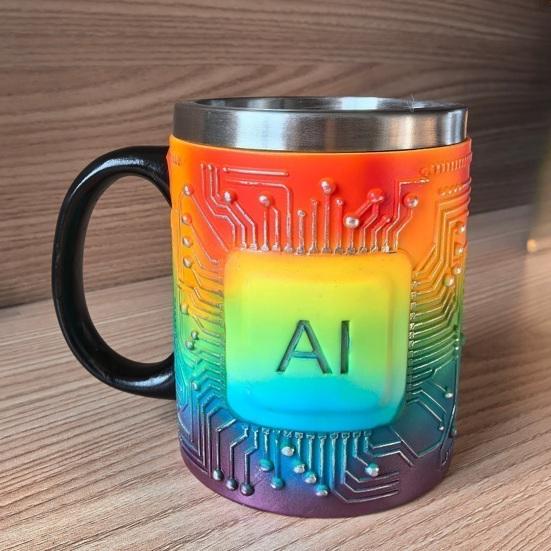 Mug Stainless Steel Resin Heat Preservation Technology-Themed Chip Design Coffee Beer Cup Lightweight Portable Tech Fan Gift Mug
