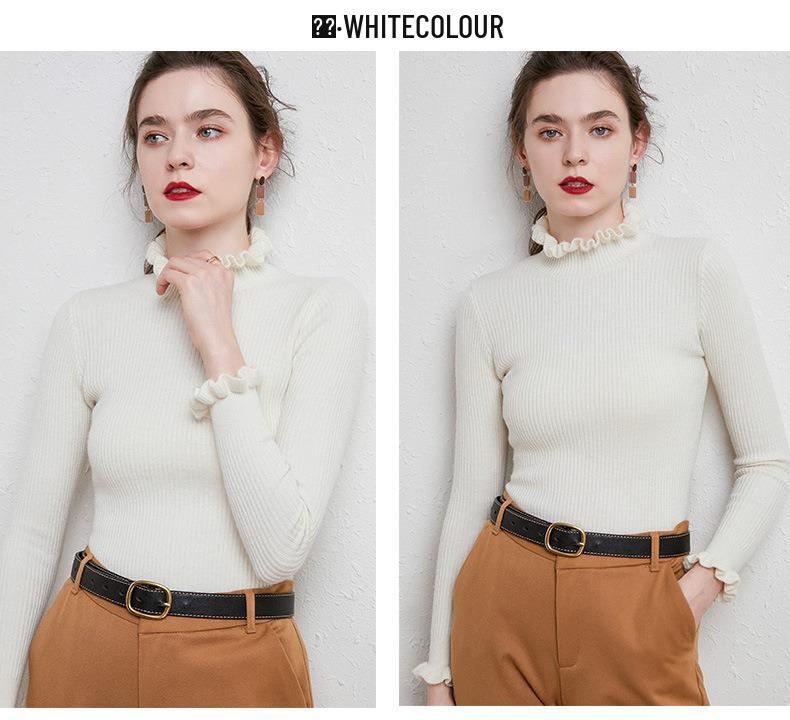 2020 Autumn Winter Women's Knitwear: Korean Style Floral Collar Striped Sweater Jacket