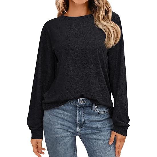 2024 Women's Long-Sleeved Loose Round Neck Pullover Casual Basic T-shirt