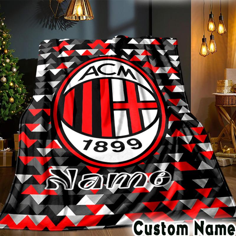 Custom Name AC-Milan Emblem Throws Blanket Flannel Blankets for Couch Bed Gifts for Men Women Picnic Blanket Christmas Fan Gifts