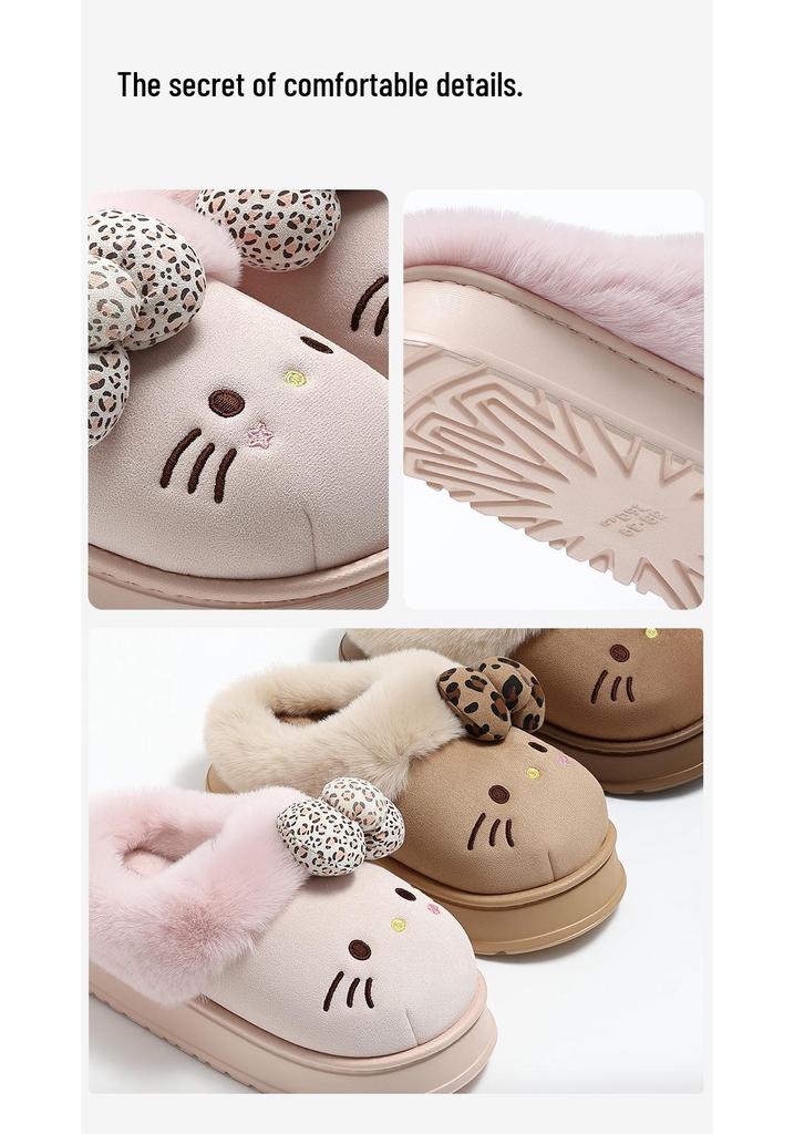 Women's Winter Bow Cat Plush Home Slippers