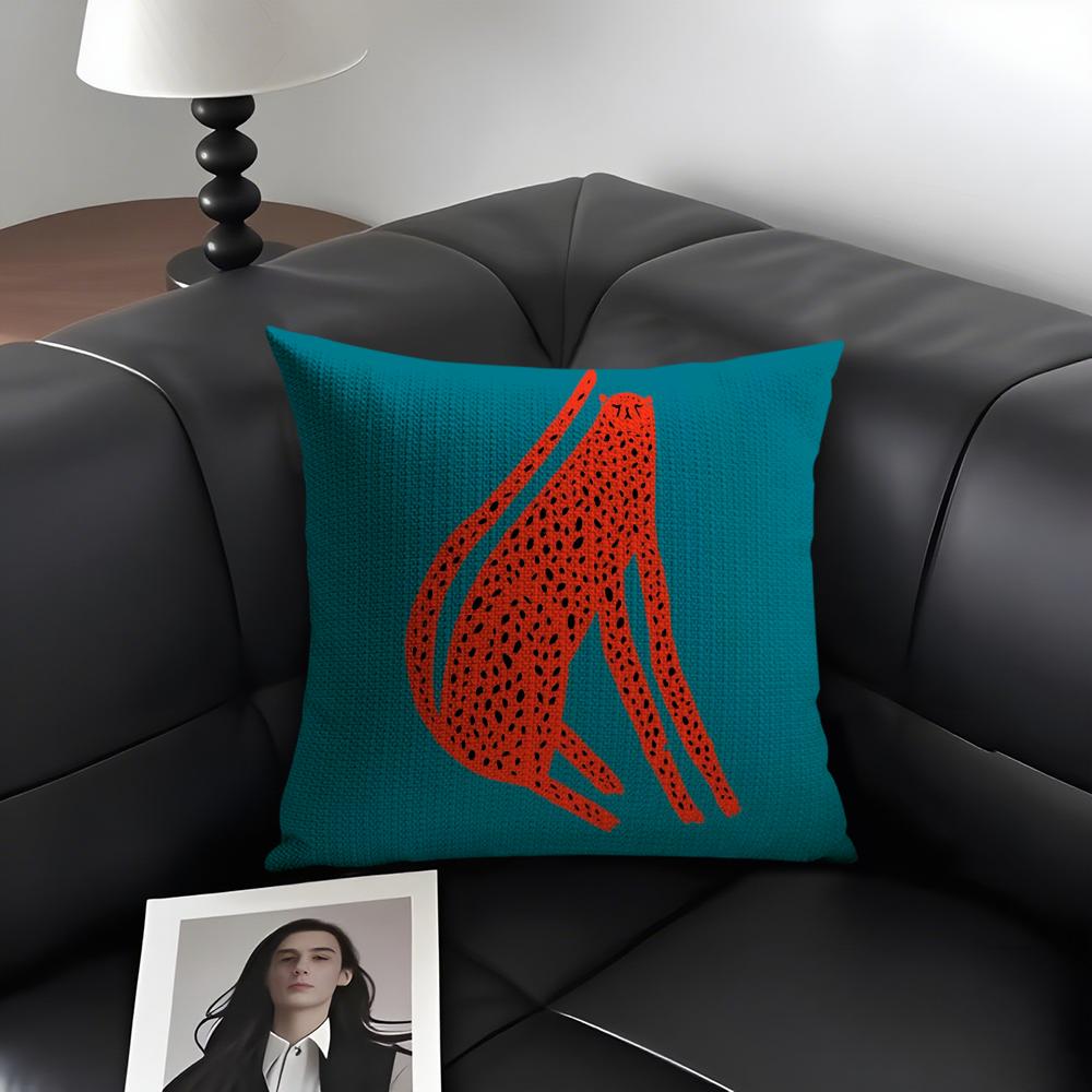 Geometric Animal Leopard Cushion Cover Natural Linen Organic Fabric DoubleSided Printing Sofa Home Decor Gift Pillow Case