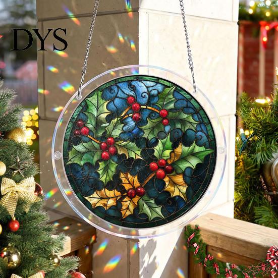 Home Window Hanging Ornament Christmas Acrylic Puzzle Suncatcher, Holiday Tree Snowman Stockings Red Bird Sun Catcher Stained Glass Art Kit