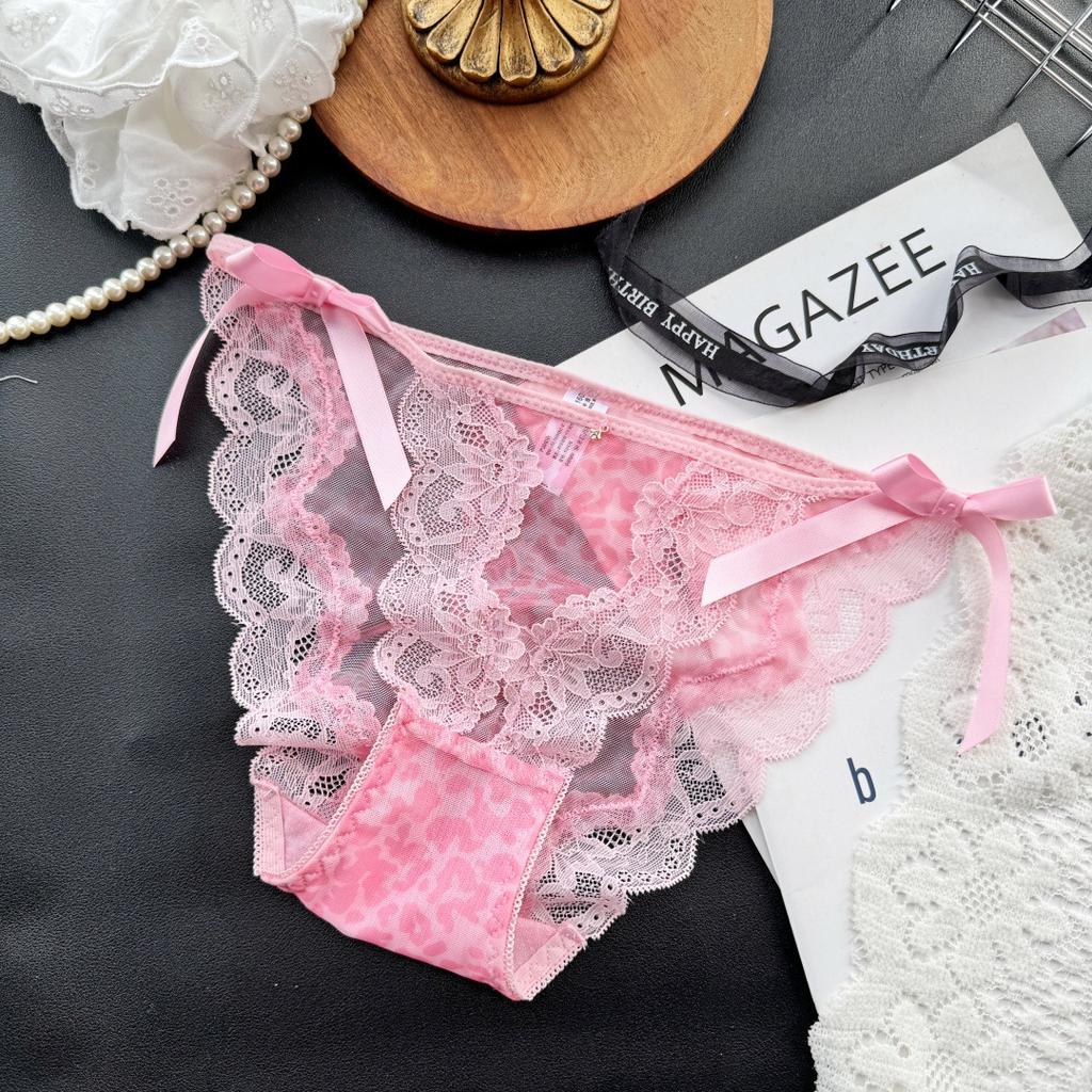 Women's Summer Leopard Print Pure Sexy Lace Mesh High Split Briefs