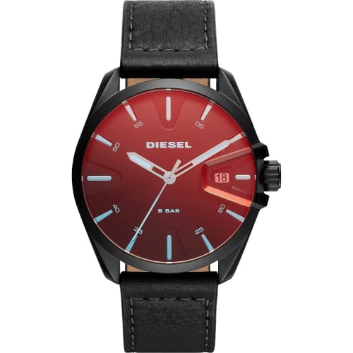 

Diesel Men s Analog Quartz Watch with Leather Strap DZ1945, Black/White, Strap