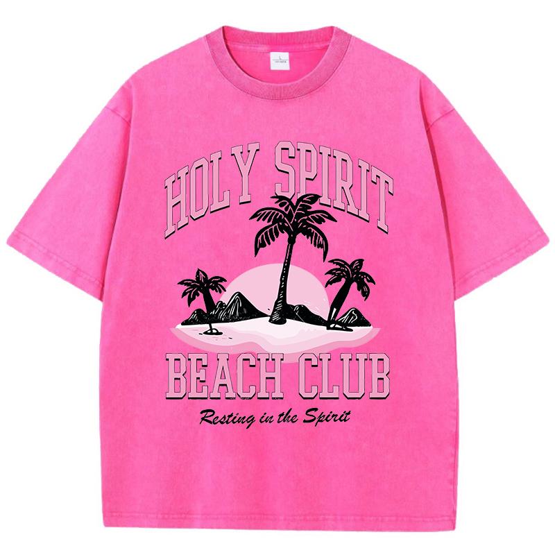 

Holy Spirit Beach Club Printing Washed TShirts Women Cotton T Shirt ONeck Comfortable Distressed Tops Summer Womans Clothes S