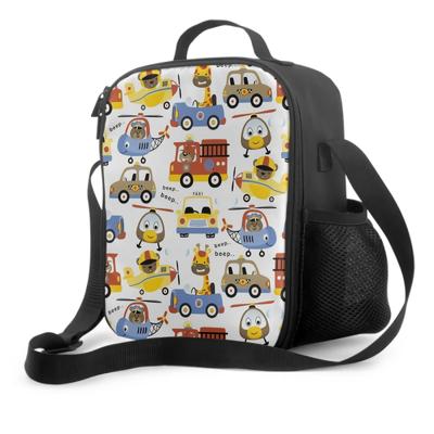 Süße Tiere auf Fahrzeugen Isolierte Thermos-Lunchtaschen für Jungen Mädchen Waschbarer Lunchbehälter Essensbehälter für Schule Reisen