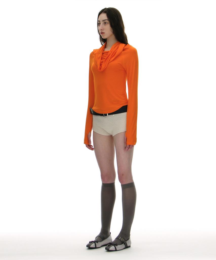 PARTIMENTO WOMEN 3-Way Cowl Neck Long Sleeve Tee_Orange