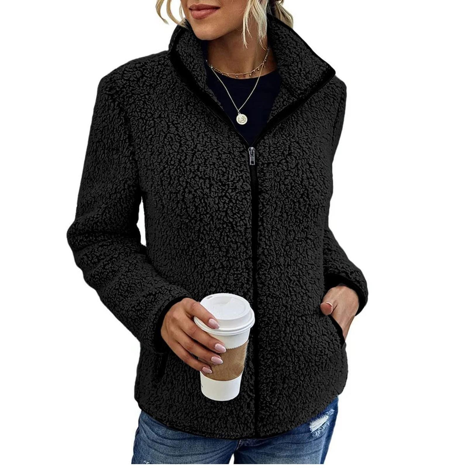 Женская однотонная повседневная модная флисовая куртка с длинными рукавами на молнии S 2485₽