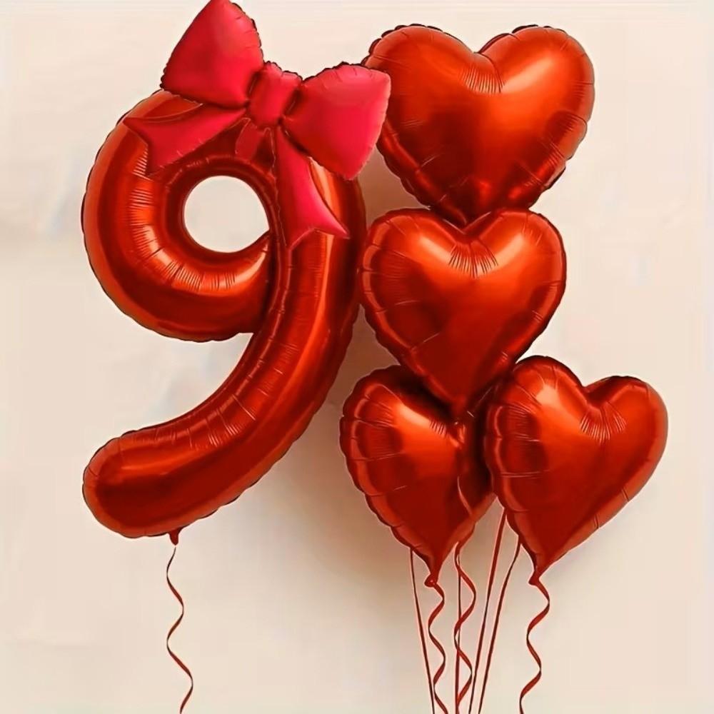 6pcs with Bowknot Number Foil Balloon Romantic Birthday Party Balloons  For Engagements Wedding