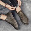 Men'S Leather Casual Sports Shoes Spring Newest Fashion Comfortable Wear-Resistant Shoes Outdoor Solid Color Lightweight Flat Shoes