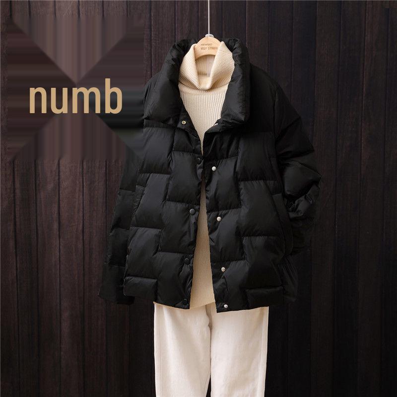 

Women s Petite White Duck Down Short Jacket - Fashionable Stand-up Collar, Autumn/Winter, Loose Bread Style, Warm Coat. S 90-120 чёрный