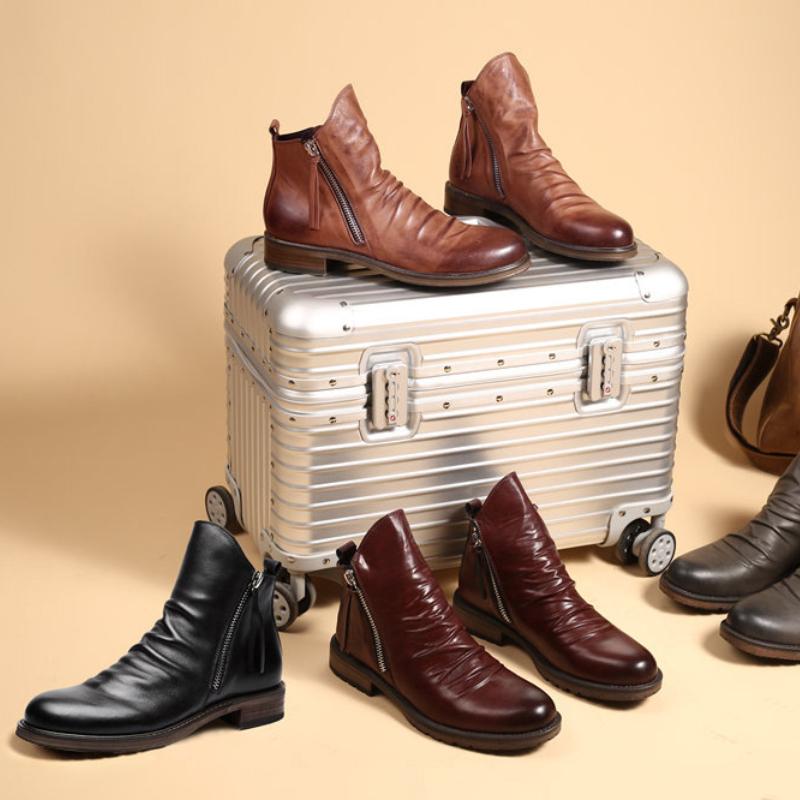 Luxury Men Boots Fashion Chelsea Boots High-top Tassel Zipper Men's Leather Shoes Designer Retro Men Ankle Boots Plus Size 38-48