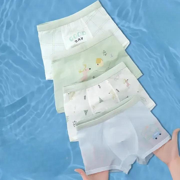 4Pcs Cute Cartoon Boys Modal Boxer Briefs Summer Breathable Soft Kids Daily Underwear Comfort Kids Shorts