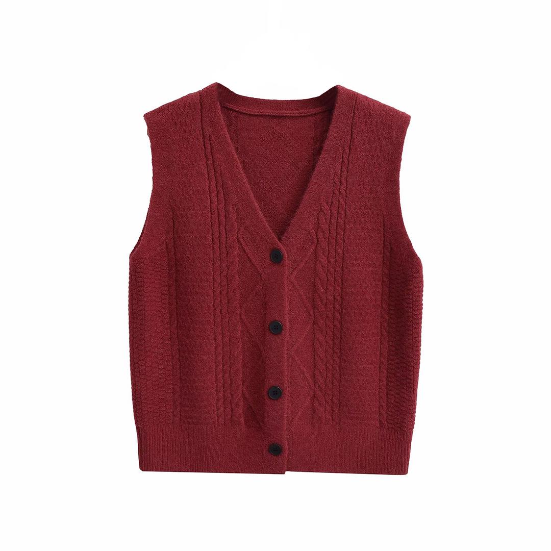 

2024 Winter Women s European & American Style Cable Knit Sleeveless Top One Size красный