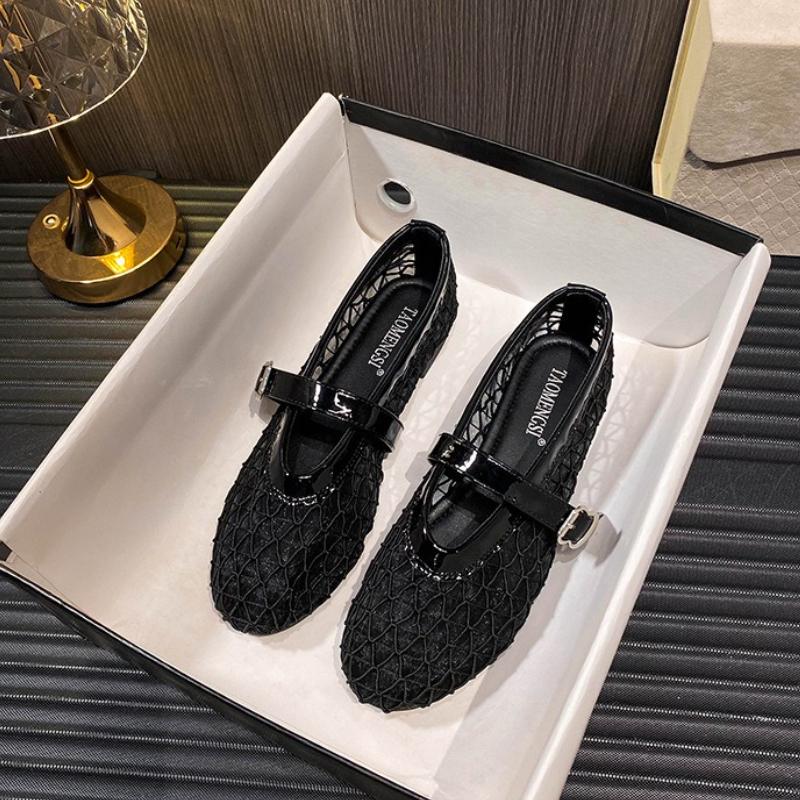 Summer Women's Mesh Flat Shoes Fashion Metal Buckle Mary Jane Shoes Comfortable Soft Bottom Non-slip Casual Shoe Designer Brands