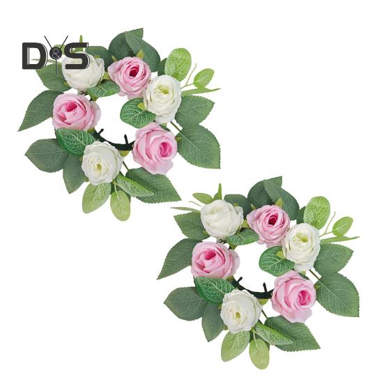 

2 шт. искусственный цветок свеча венок 10.2 диаметр искусственные розы гирлянда цветок свеча кольцо стол центральный элемент для свадьбы весна лето декор A 2pcs