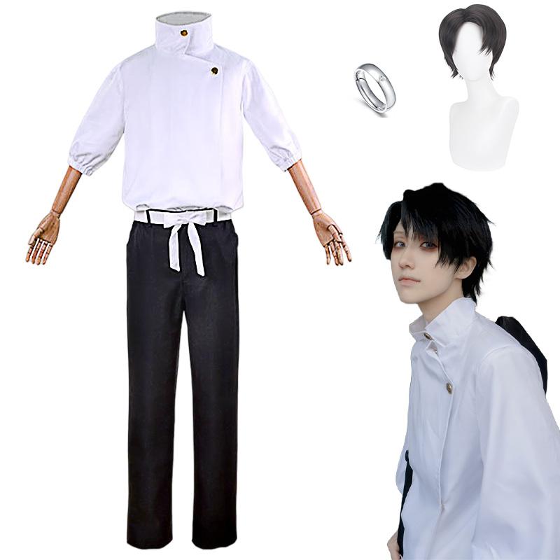Anime Okkotsu Yuta Cosplay Jujutsu Kaisen Cosplays Costume Okkotsu Yuta Uniforme Vestiti Bianchi Parrucca Anello Halloween Cos per Uomo