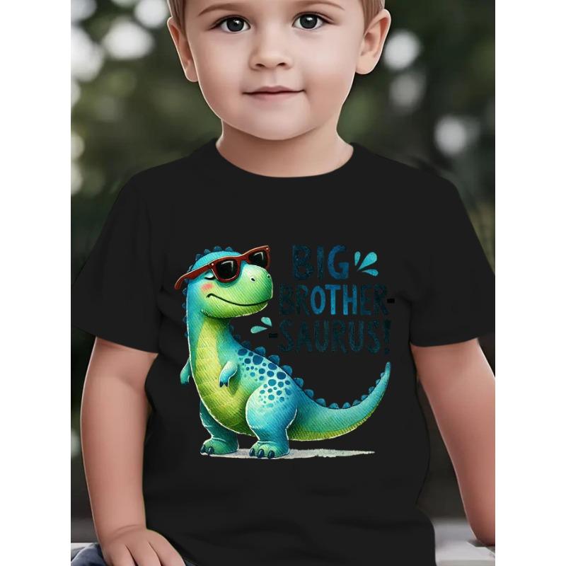 European sizes Children Boys BIG BROTHER SAURUS Dinosaur T-Shirt with T-Rex Graphic & Saurus Lettering - Casual Short Sleeve Round Neck Tee for 98cm чёрный