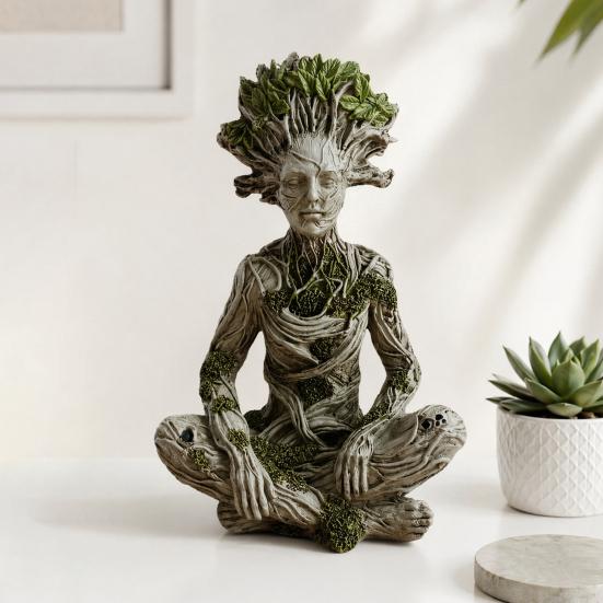 Zen Meditation Goddess Statue, Resin Tree Woman/Man Figurine, Yoga Tree of Life Mystical Sculpture, Spiritual Gift for Home Office Decor