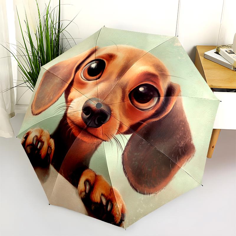 Vzor jezevčíka, automatický skládací deštník, přenosný a skládací design, 8 drátů, vánoční nebo narozeninový dárek.