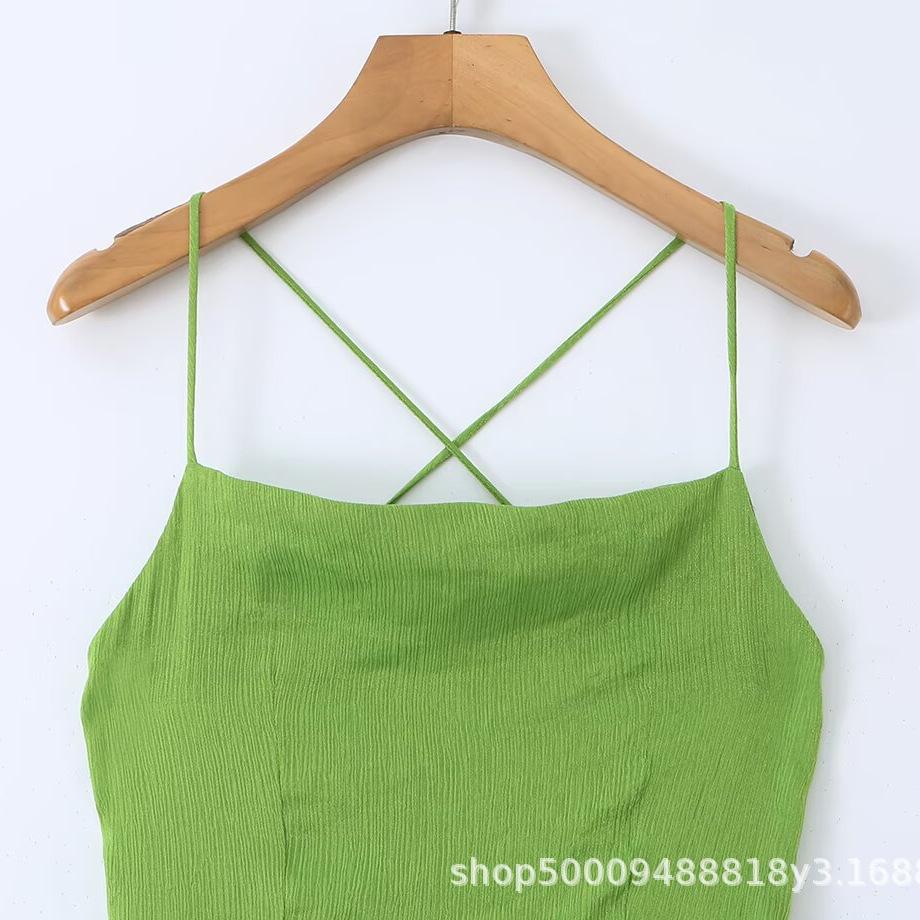 French retro seaside vacation style back hollow strap waist thin temperament suspender dress long dress