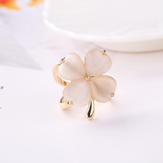Anello Fermascarpe Quadrifoglio Anello Portascarpe Elegante con Pietra Occhio di Gatto Artificiale per Sciarpe, Foulard, Camicie da Donna