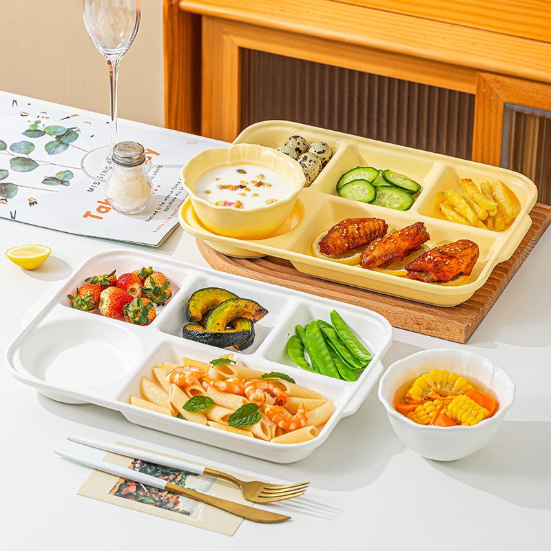 Ceramic Divided Dinner Plate Reusable Portion Control Plate 5 Compartments Snack Serving Dish Food Container Kitchen Tableware