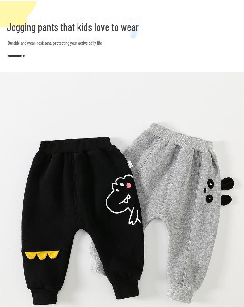 Cartoon Fleece-Lined Toddler Pants: Boys' One-Piece, Thick for Winter, Casual & Warm