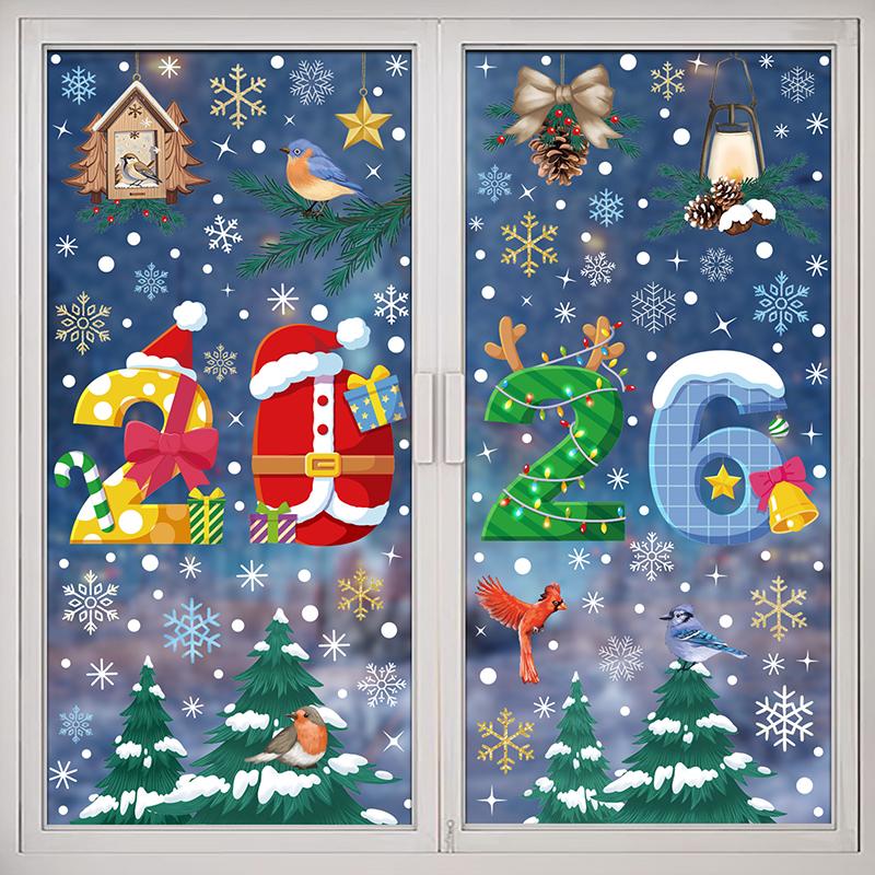 Christmas Stickers Shop Glass Window Decoration Stickers Christmas Party Stickers Gifts For Xmas Snowman Santa Claus Window Deco