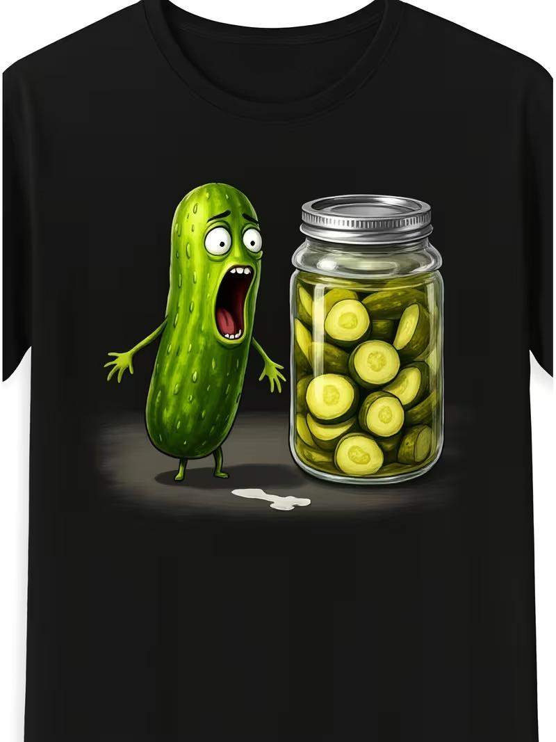 Dill with It Pickle Print Tshirt Funny Cartoon Graphic Short Sleeve Tops Unisex Casual Loose Streetwear Daily Wear Tee S