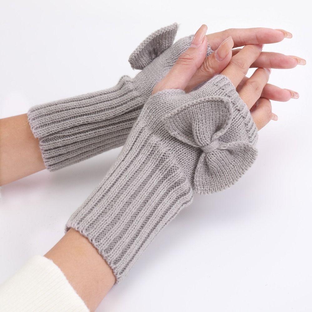 Radhandschuhe Schleife Strickhandschuhe Halbfingerhandschuhe Mode Zopfmusterhandschuhe Mädchen