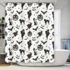 Halloween Decor Shower Curtain Set Black and White Witch Cat Pumpkin Ghosts Bats Halloween Pattern Polyester Waterproof Washable