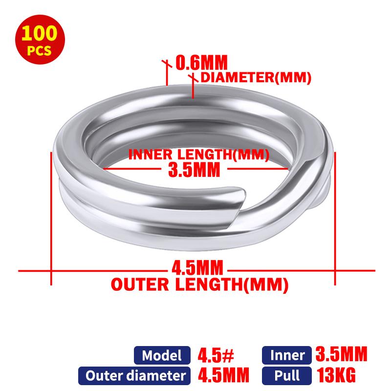 100Pcs Fishing Split Rings Stainless Steel 3.5-12Mm High Quality Strengthen Double Circle Round Snap Pesca Accessories