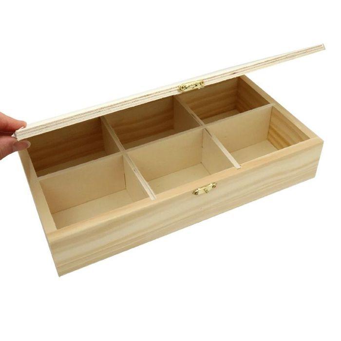 Boite à thé - Graine Créative - 6 cases - Bois - Couvercle plein - 30 x 16 x 6 cm