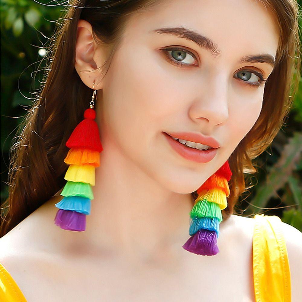 Lightweight Fringe Tassel Earrings Handmade Trendy Pride Jewelry Long Drop Dangle Earrings  Women