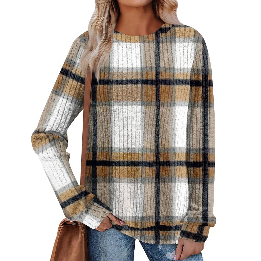 Women's Printed Lightweight Brushed-Cotton Round Neck Top