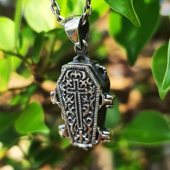 Skeleton Pendant Necklace Gothic Necklace with Skeleton in Casket Pendant