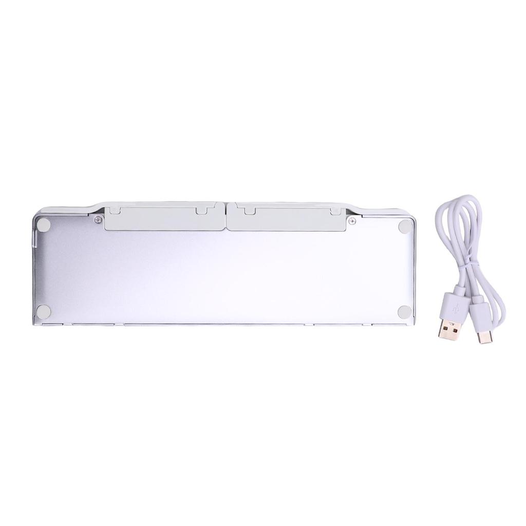 Foldable Keyboard with Phone Stand Small Quiet Folding Portable Lightweight Rechargeable for Travel Tablet Silver White